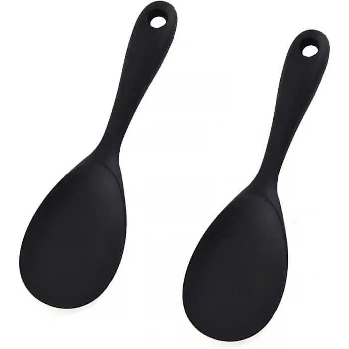 Burcummm 2 Adet Silikon Sert Uçlu Kısa Pilav Kaşığı Siyah