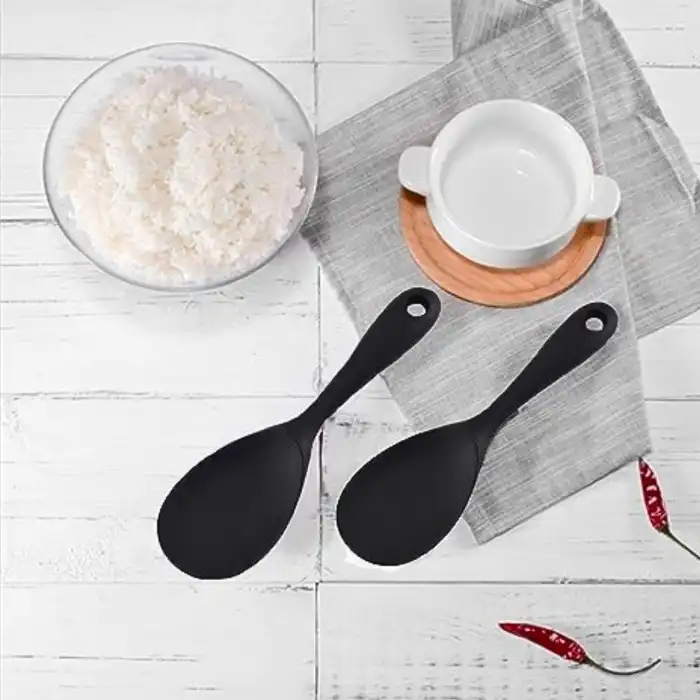 Burcummm 2 Adet Silikon Sert Uçlu Kısa Pilav Kaşığı Siyah