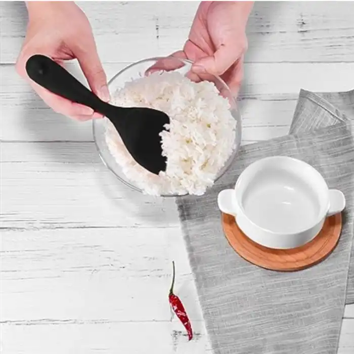 Burcummm 2 Adet Silikon Sert Uçlu Kısa Pilav Kaşığı Siyah