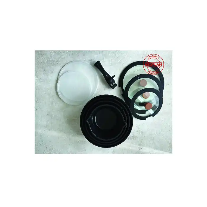 Midas Siyah 11 Parça Ayrılabilen Saplı Iç Içe Geçebilen Indüksiyonlu Tencere Tava Seti