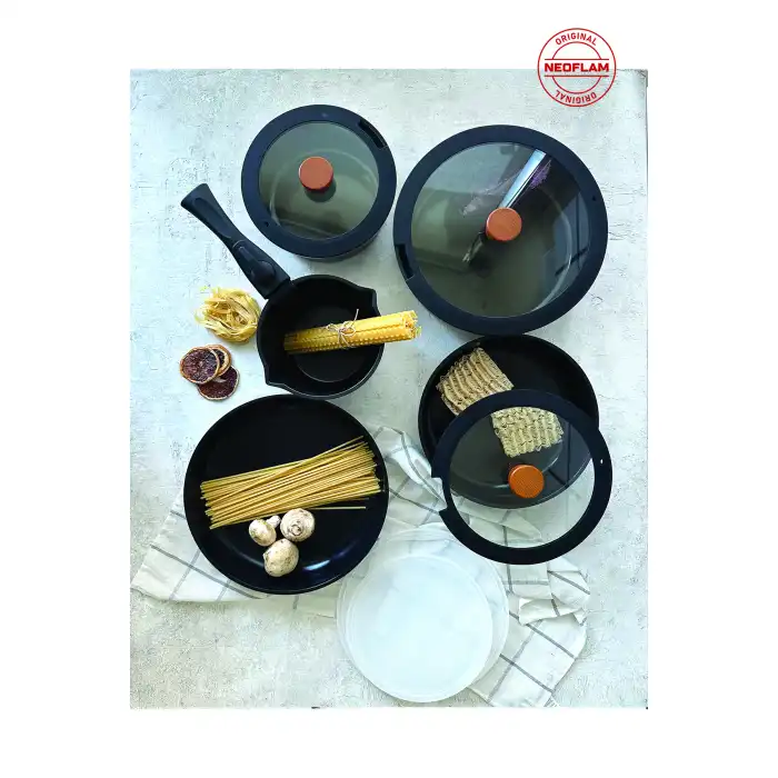 Midas Siyah 11 Parça Ayrılabilen Saplı Iç Içe Geçebilen Indüksiyonlu Tencere Tava Seti