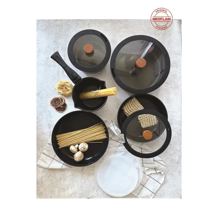 Midas Siyah 11 Parça Ayrılabilen Saplı Iç Içe Geçebilen Indüksiyonlu Tencere Tava Seti