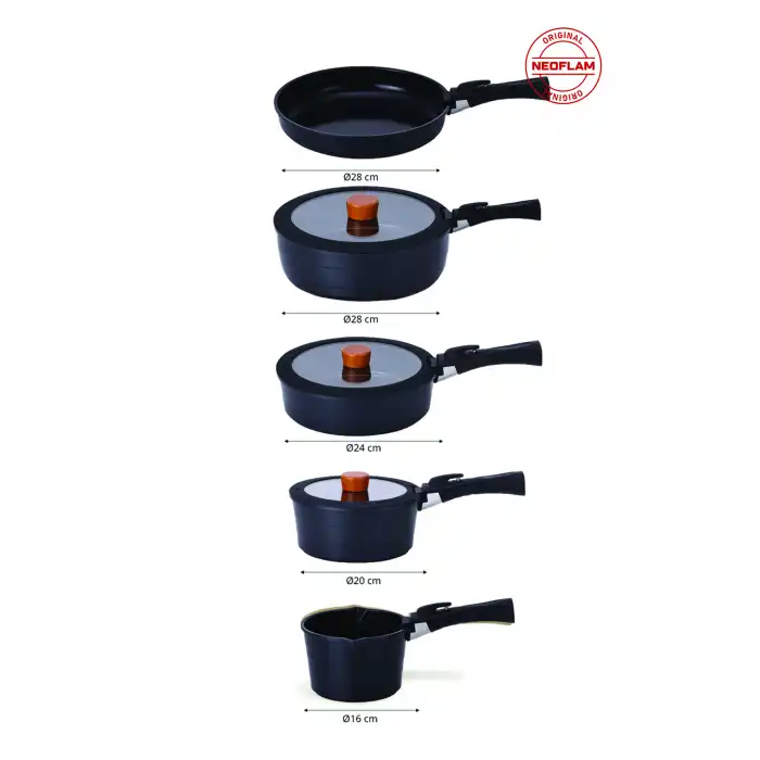 Midas Siyah 11 Parça Ayrılabilen Saplı Iç Içe Geçebilen Indüksiyonlu Tencere Tava Seti