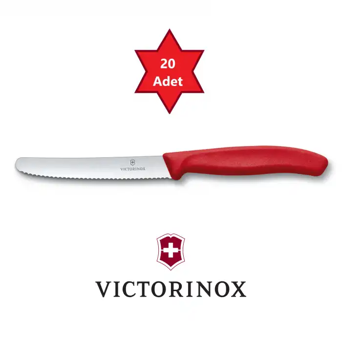 20 ad. 6.7831  Kırmızı 11 cm. Tırtıklı Doğrama Bıçağı Kamp Mutfağı BurcuBilluriye Toptan