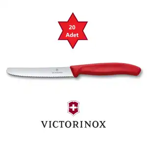 20 ad. 6.7831  Kırmızı 11 cm. Tırtıklı Doğrama Bıçağı Kamp Mutfağı BurcuBilluriye Toptan