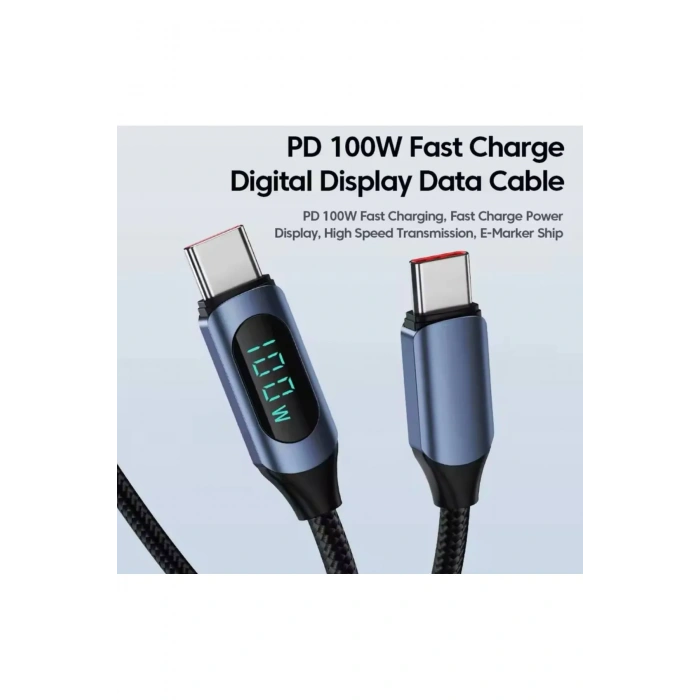 100 W Type-C To Type-C Uyumlu Dijital Ekran Hızlı Şarj Kablosu 1 Metre