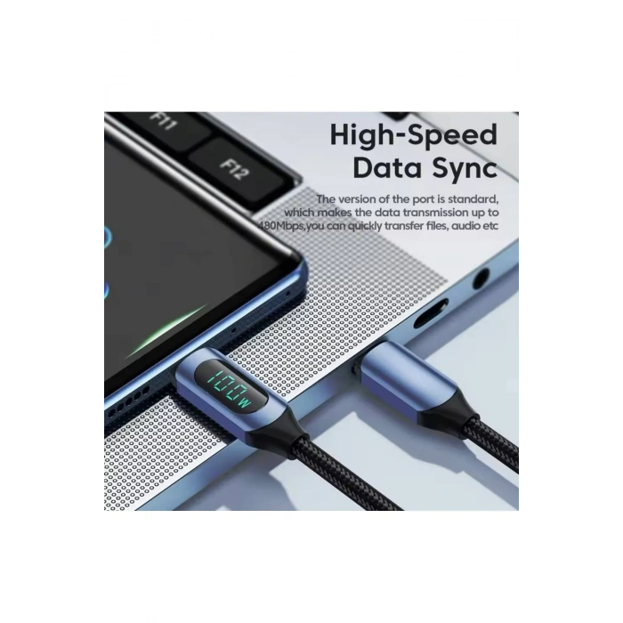 100 W Type-C To Type-C Uyumlu Dijital Ekran Hızlı Şarj Kablosu 1 Metre
