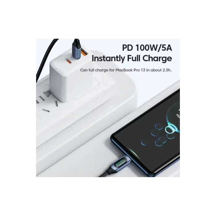 100 W Type-C To Type-C Uyumlu Dijital Ekran Hızlı Şarj Kablosu 1 Metre