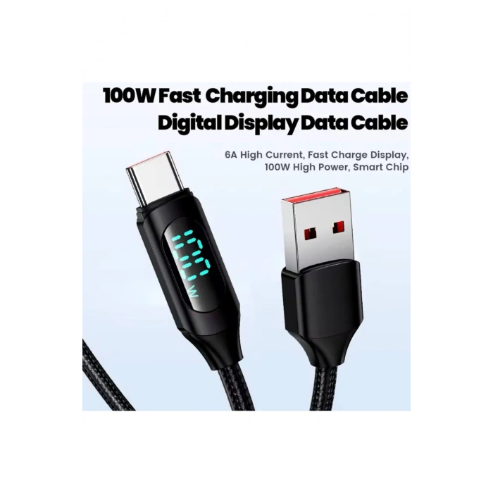 100 W USB-Type-C Uyumlu Dijital Ekran Hızlı Şarj Kablosu 1 Metre
