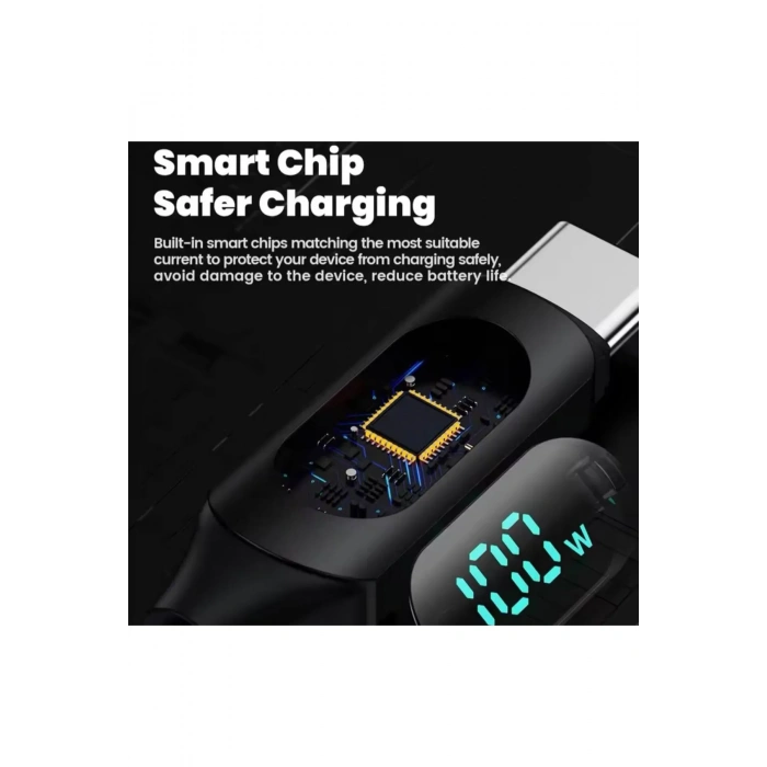 100 W USB-Type-C Uyumlu Dijital Ekran Hızlı Şarj Kablosu 1 Metre