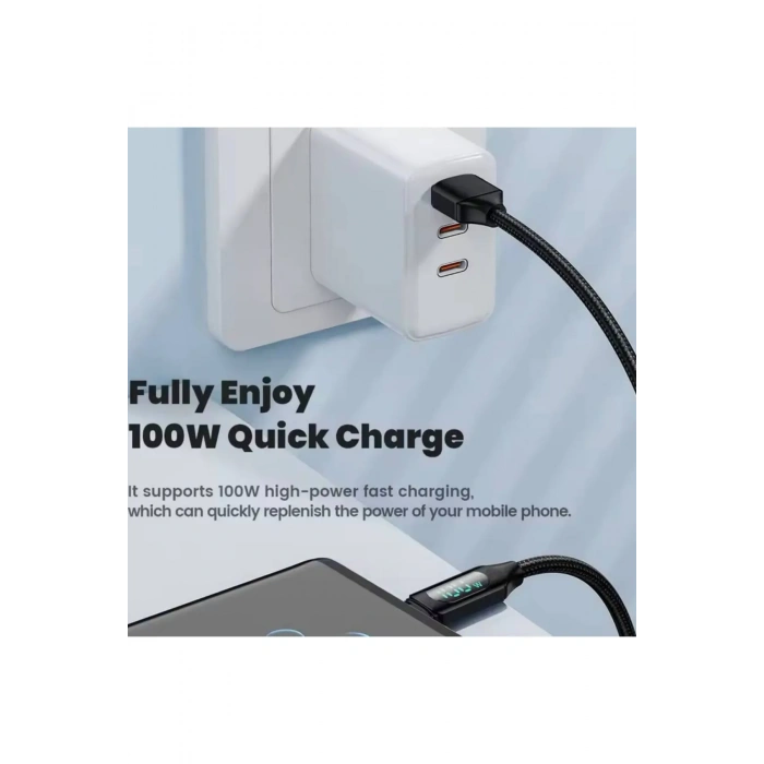 100 W USB-Type-C Uyumlu Dijital Ekran Hızlı Şarj Kablosu 1 Metre
