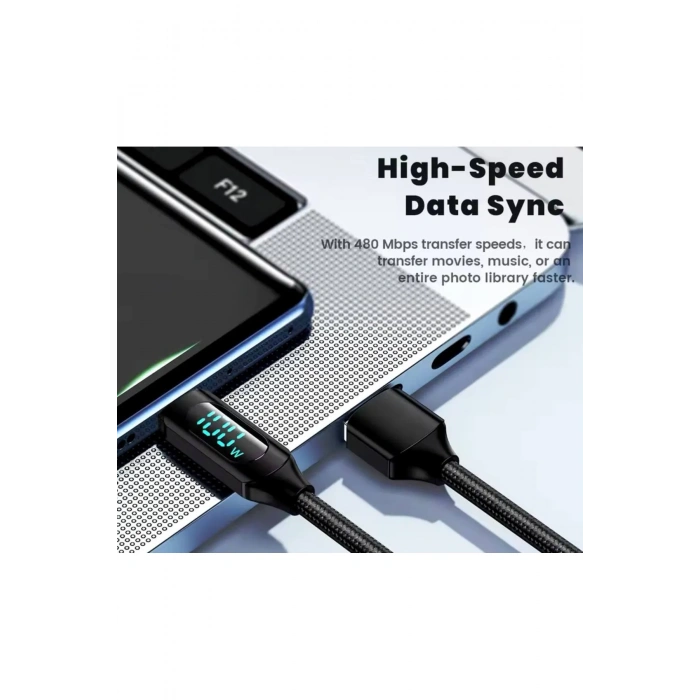 100 W USB-Type-C Uyumlu Dijital Ekran Hızlı Şarj Kablosu 1 Metre