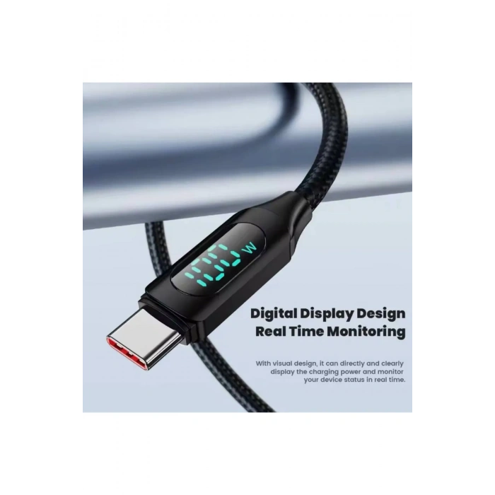 100 W USB-Type-C Uyumlu Dijital Ekran Hızlı Şarj Kablosu 1 Metre