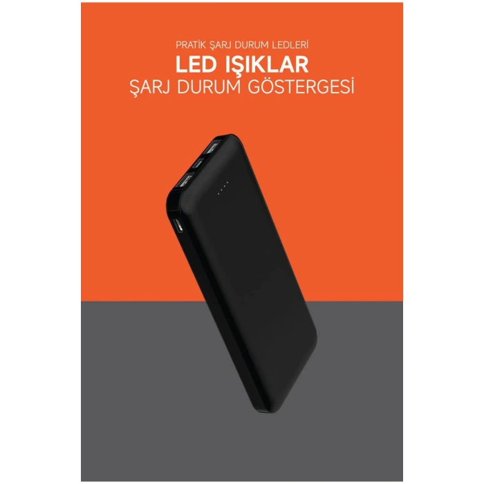 10.000 MAH Powerbank 2x USB Çıkışlı 1 Type-C ve 1 USB Girişli