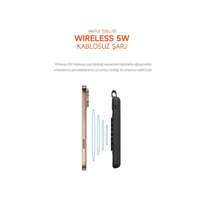 10.000 Mah Vakumlu Wireless Powerbank Dahili Çoklu Kablo 3in1 Kablolu ve Kablosuz