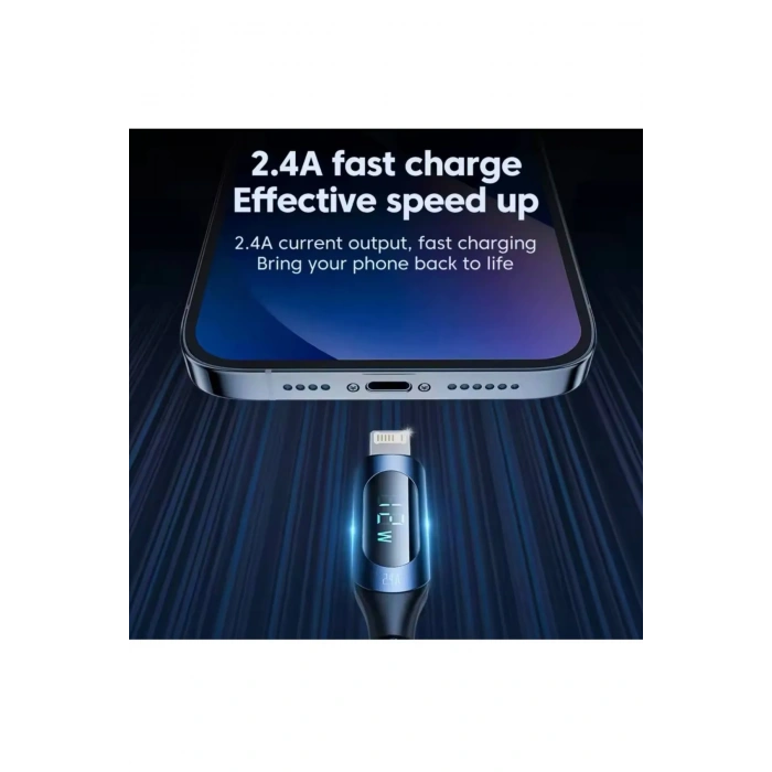 12 W USB IPHONE Dijital Ekran Hızlı Şarj Kablosu 1 Metre