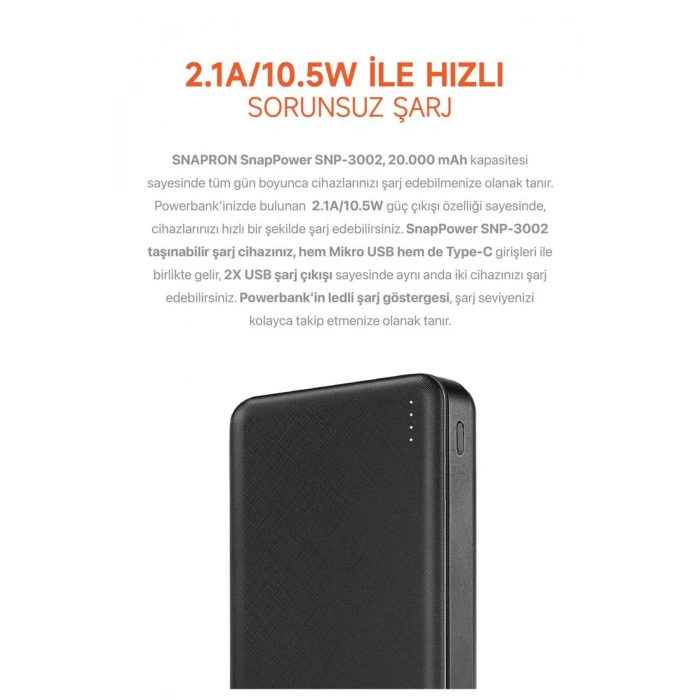 20.000 MAH Powerbank 2 USB Çıkışlı 1 Type-C Girişli
