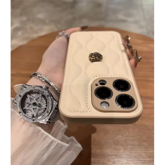 APPLE IPHONE UYUMLU DERİ ROSE TASARIMLI KILIF