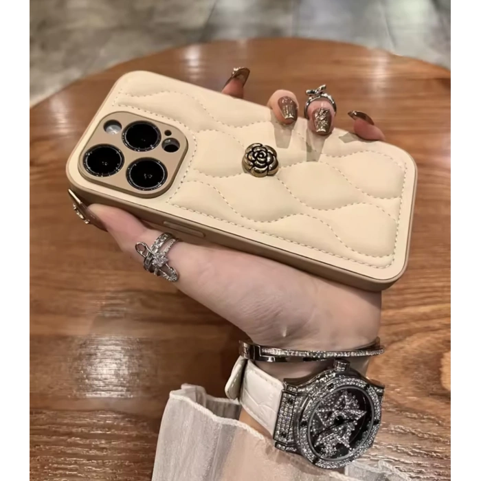 APPLE IPHONE UYUMLU DERİ ROSE TASARIMLI KILIF
