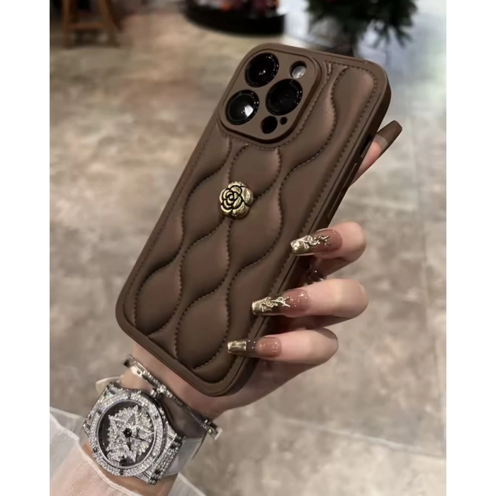 APPLE IPHONE UYUMLU DERİ ROSE TASARIMLI KILIF