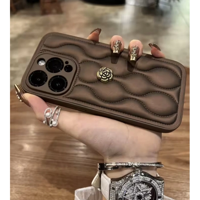 APPLE IPHONE UYUMLU DERİ ROSE TASARIMLI KILIF