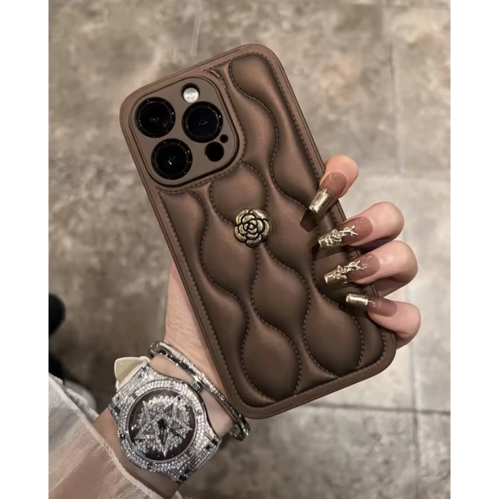 APPLE IPHONE UYUMLU DERİ ROSE TASARIMLI KILIF
