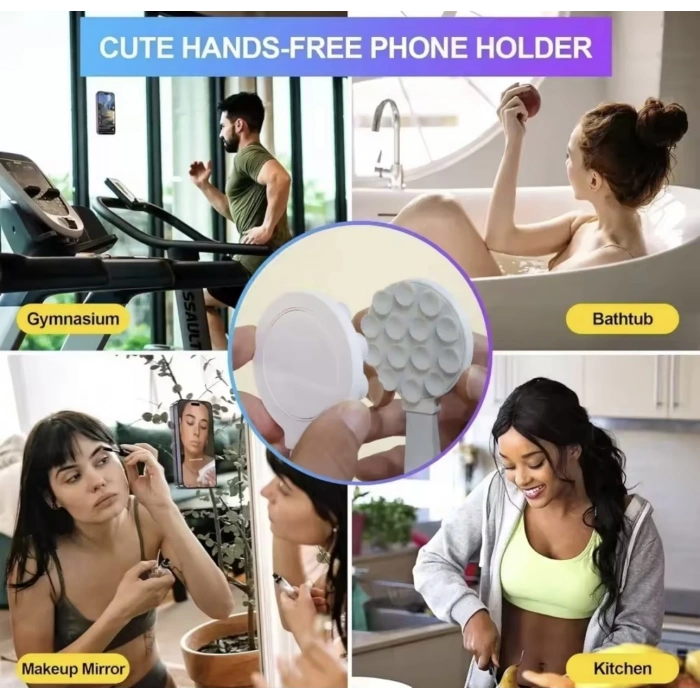 Yapışkanlı Çok Özellikli Vakumlu Telefon Tutucu
