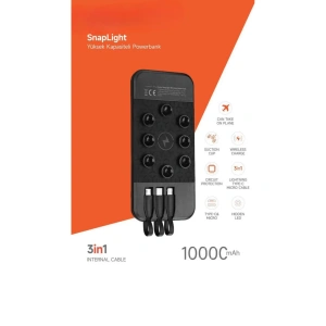 10.000 Mah Vakumlu Wireless Powerbank Dahili Çoklu Kablo 3in1 Kablolu ve Kablosuz
