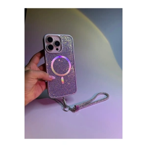 Apple Iphone Uyumlu Magsafe Özellikli Lüks Taşlı Glamour Set Kapak