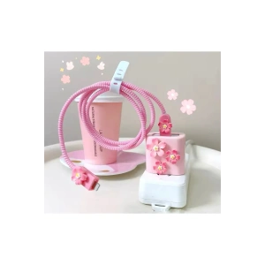 Apple Watch Uyumlu Çiçek Desenli Kablo Koruyucu Set