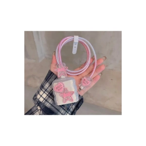 Apple Watch Uyumlu Şeffaf Yıldız Desenli Kablo Koruyucu Set