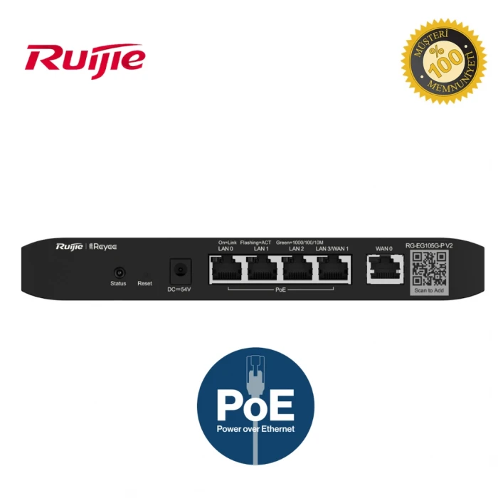 REYEE RG-EG105G-P 5 PORTLU ROUTER, WEB YÖNETİLEBİLİR, 2 WANS, 100 KULLANICI, 4 PORT POE(54W), 300MBP