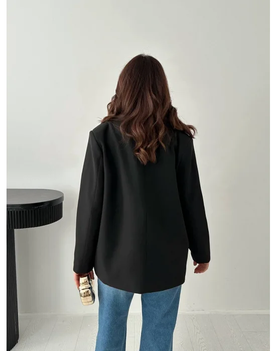 Kadın Kruvaze Oversize Siyah Blazer Ceket