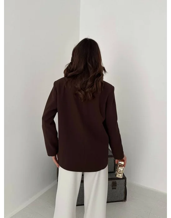 Kadın Kruvaze Oversize Kahverengi Blazer Ceket
