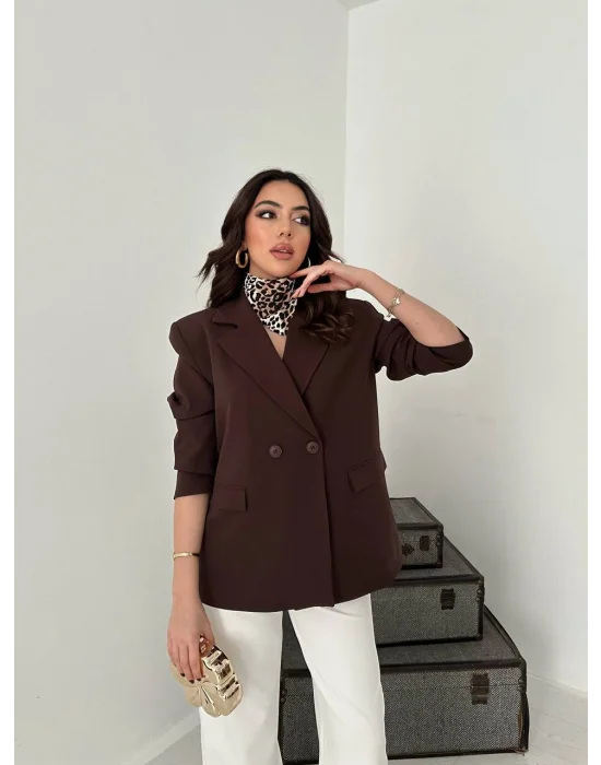 Kadın Kruvaze Oversize Kahverengi Blazer Ceket