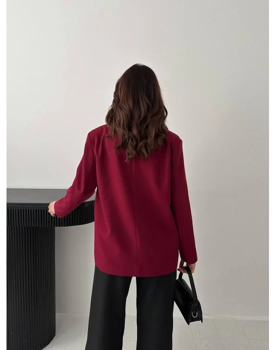 Kadın Kruvaze Oversize Mürdüm Blazer Ceket