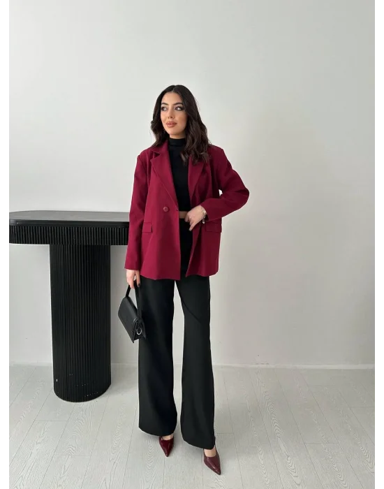 Kadın Kruvaze Oversize Mürdüm Blazer Ceket