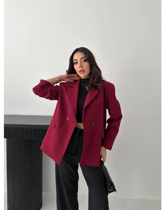 Kadın Kruvaze Oversize Mürdüm Blazer Ceket