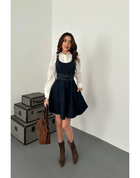 Kadın Koyu Yıkama Denim Jile Elbise