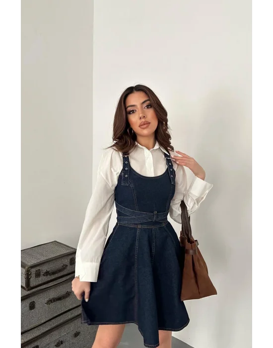 Kadın Koyu Yıkama Denim Jile Elbise