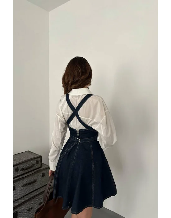 Kadın Koyu Yıkama Denim Jile Elbise