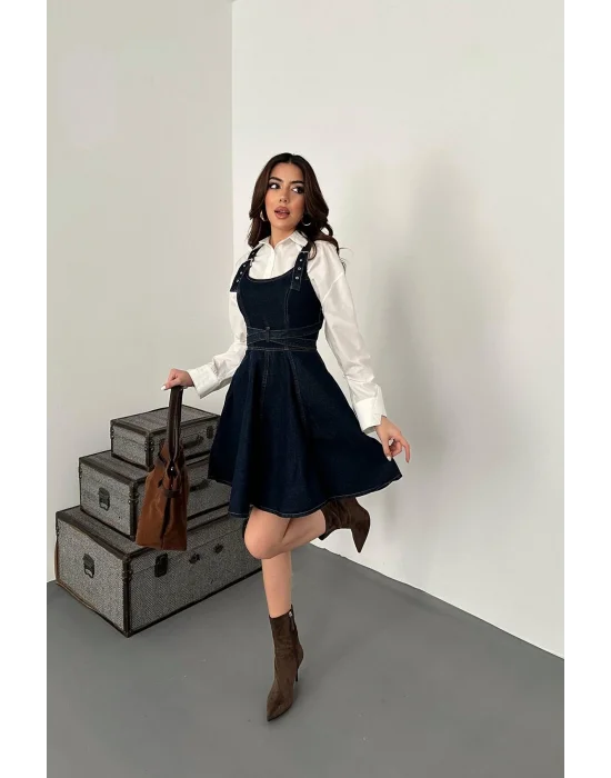 Kadın Koyu Yıkama Denim Jile Elbise