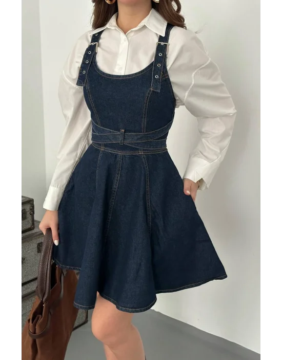 Kadın Koyu Yıkama Denim Jile Elbise