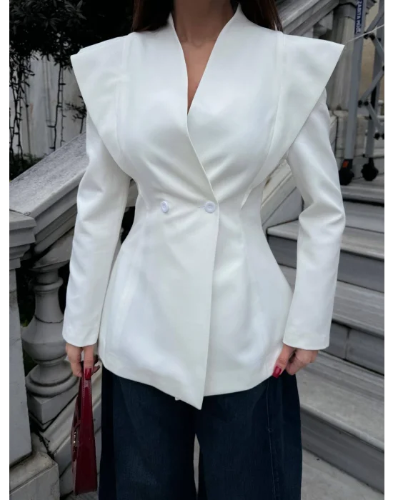 Kadın Pencere Detaylı Uzun Kollu Şık Blazer Ceket