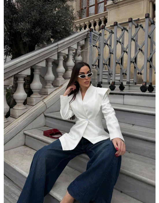 Kadın Pencere Detaylı Uzun Kollu Şık Blazer Ceket