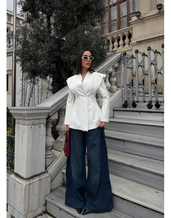 Kadın Pencere Detaylı Uzun Kollu Şık Blazer Ceket