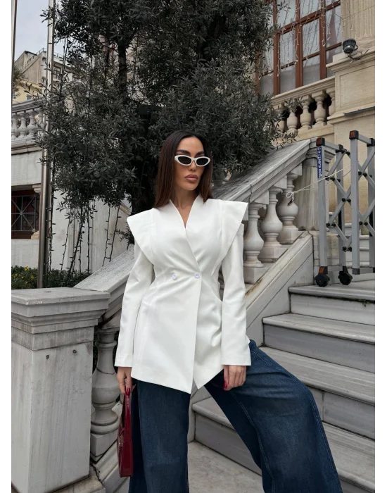 Kadın Pencere Detaylı Uzun Kollu Şık Blazer Ceket
