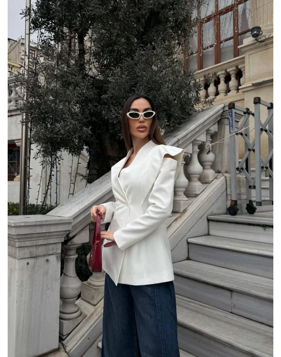 Kadın Pencere Detaylı Uzun Kollu Şık Blazer Ceket