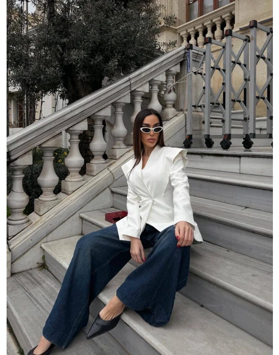 Kadın Pencere Detaylı Uzun Kollu Şık Blazer Ceket