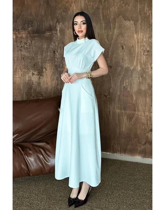 Kadın Göğüs Büzgülü Beyaz Uzun Elbise